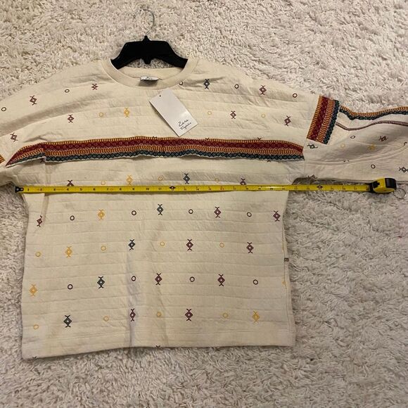 Zara Trafaluc Women's Long Sleeve Boho Embroidered Sweater. Multicolor. Medium - Picture 9 of 10
